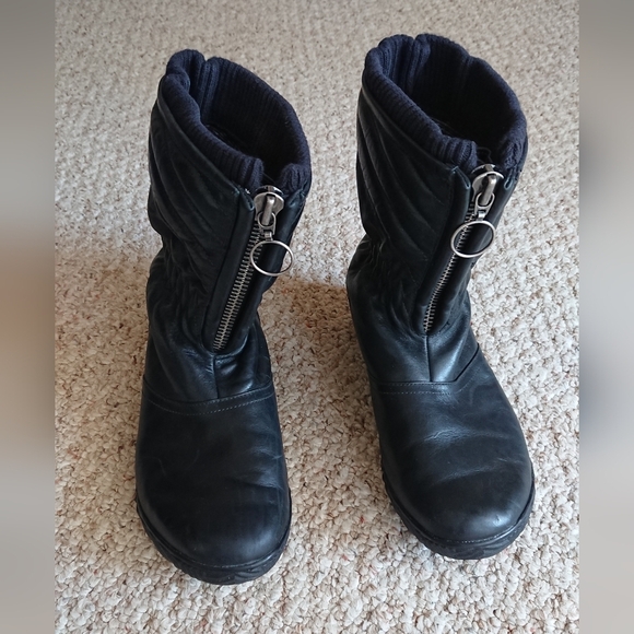 Sorel Black Leather Quilted Winter Calf High Boots Size 8 - Picture 3 of 16